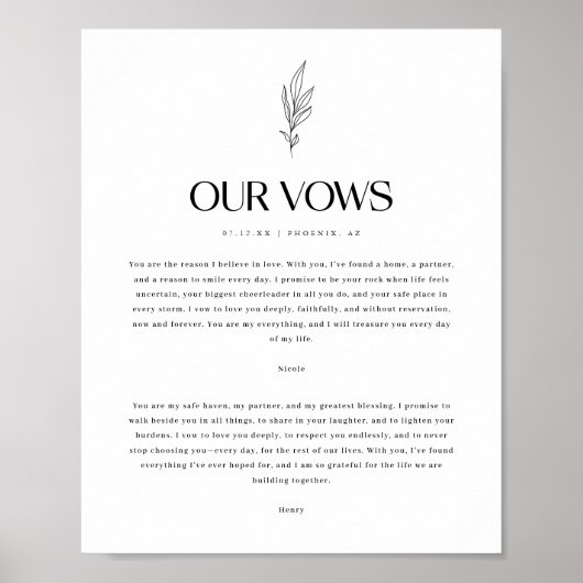 Poster Modern Minimalistic Floral Custom Wedding Vows (Devant)