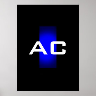 Poster Modern Monogram Blue Black Plain