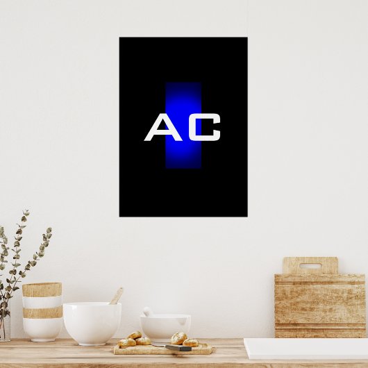 Poster Modern Monogram Blue Black Plain (Cuisine)