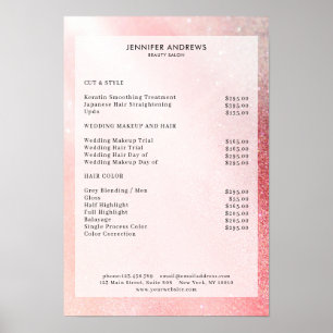 Poster Modern Pink Glitter Salon Price List