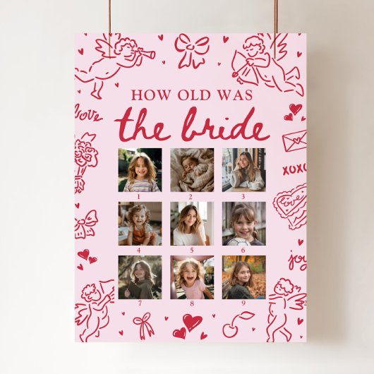 Poster Modern Pink Hand Drawn How Old Was The Bride Sign