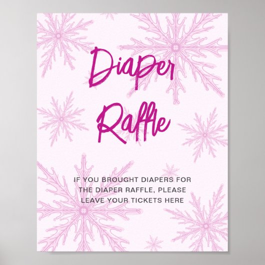 Poster Modern Pink Snowflakes Baby Shower Diaper Raffle (Devant)