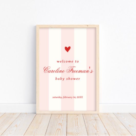 Poster Modern Pink Stripe Heart Valentine Welcome