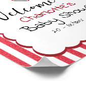 Poster Modern Red Chalk Stripes Triple Hearts Baby Shower (Coin)