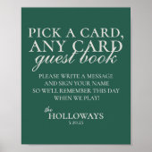 Poster Modern Sage Green Playing Card Wedding Guest Book (Devant)