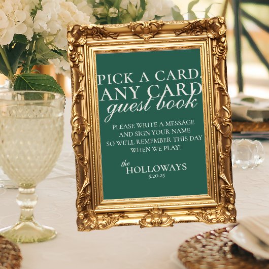 Poster Modern Sage Green Playing Card Wedding Guest Book