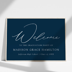 Poster Modern Script Navy Welcome Graduation Party