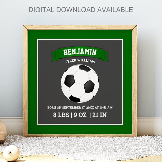 Poster Modern Soccer Ball Baby Birth Stats