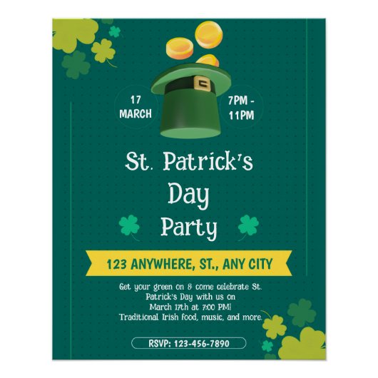 Poster Modern St. Patrick's Day Party Custom Invitation (Devant)