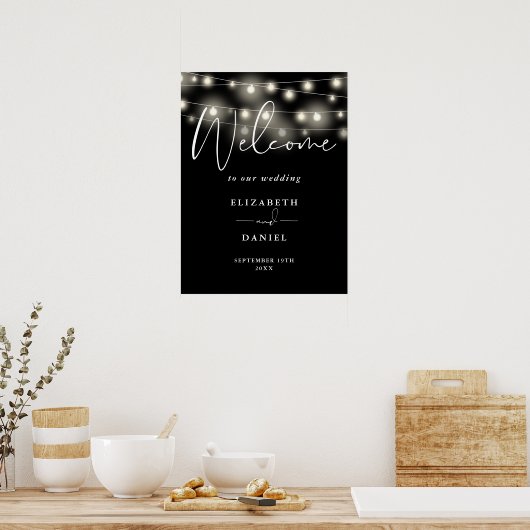 Poster Modern String Lights Wedding Welcome Sign (Cuisine)