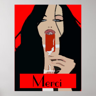 Poster Modern Style Wine Poster, Merci, edit text