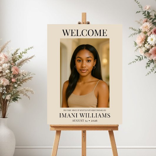 Poster Modern Sweet Sixteen Custom Photo Birthday Welcome