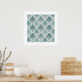 Poster Modern Teal Nordic Damask (Cuisine)