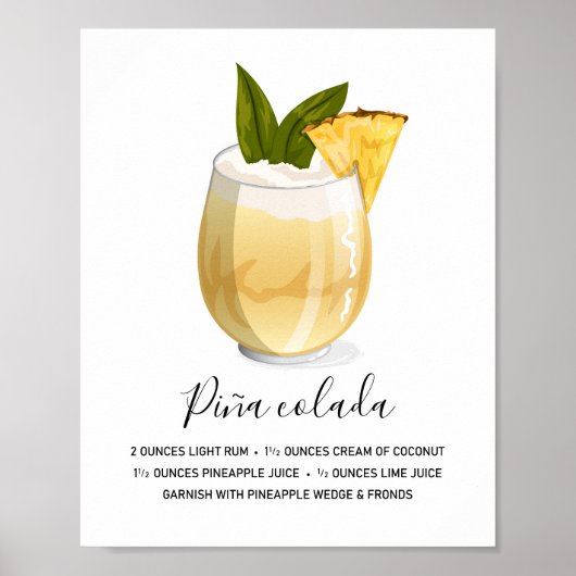 Poster Modern Tropical Piña Colada Recipe Illustration (Devant)