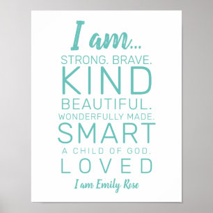 Poster Modern Typography I am Kind, Brave Teal Nursery
