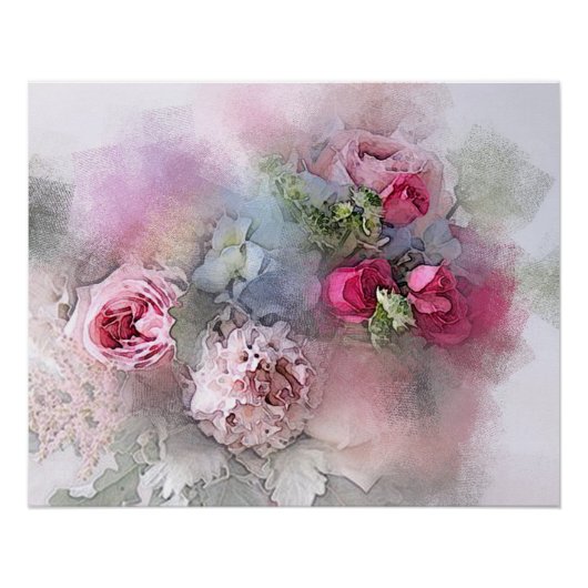 Poster Modern Watercolor Roses Flowers (Devant)