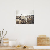 Poster Modern Watercolour Highland Cow (Cuisine)