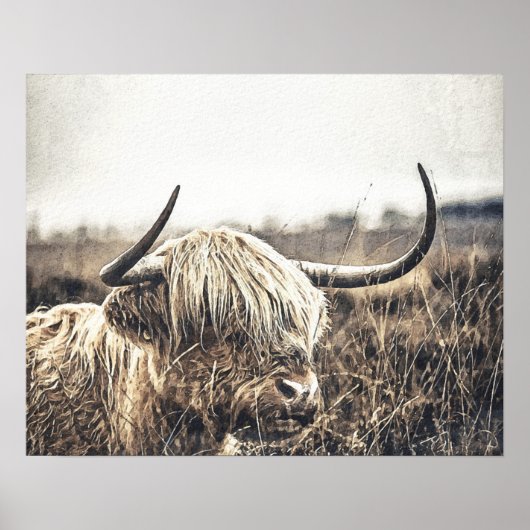 Poster Modern Watercolour Highland Cow (Devant)