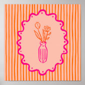 Poster Modern Whimsical Hand Drawn Vase of Flowers (Devant)