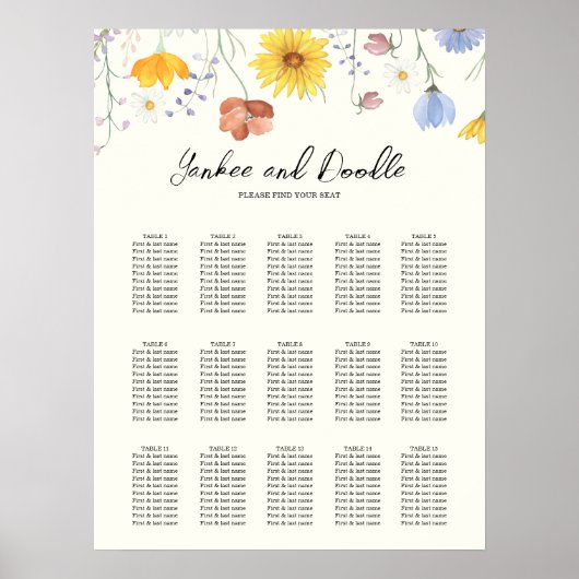 Poster Modern wildflowers spring wedding  Seating Chart (Devant)