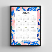 Poster Moderne 2024 Colorful Gras Modèle Floral Calendrie