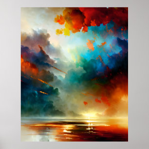 Poster Moderne Abstrait belles couleurs bleu or turquoise