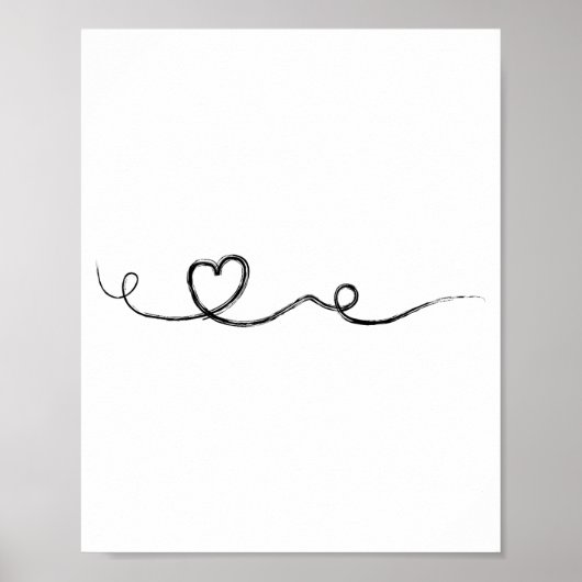 Poster Moderne Abstrait Brush Heart Continuous Line Art (Devant)