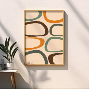 Poster Moderne Abstrait du Milieu du Siècle Vert, Orange,