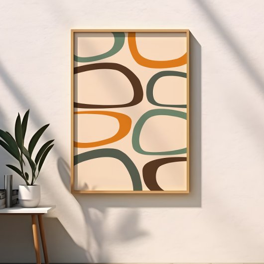 Poster Moderne Abstrait du Milieu du Siècle Vert, Orange,