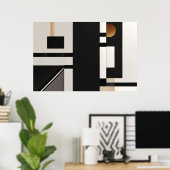 Poster Moderne Abstrait Géométrique Noir et Or (Bureau à domicile)