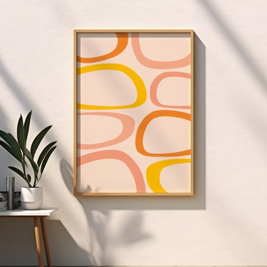 Poster Moderne Abstrait Milieu du Siècle Pêche, Orange, J