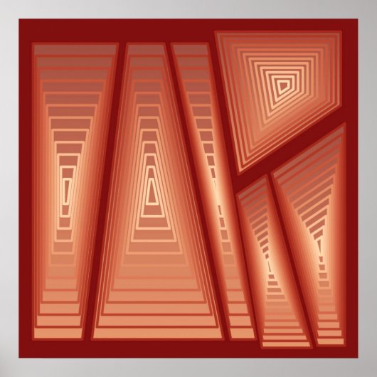 Poster Moderne Abstrait - Pyramides 3D, Cuivre (Devant)
