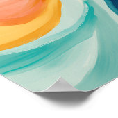 Poster Moderne Abstrait tendance rose jaune Vagues Bleues (Coin)