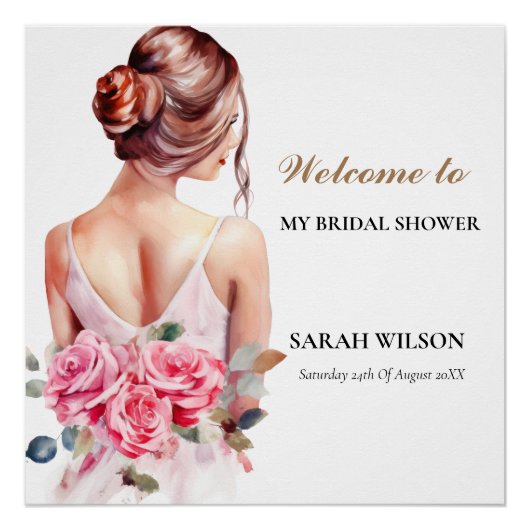 Poster moderne Aquarelle rose Mariage Gown brillan (Devant)