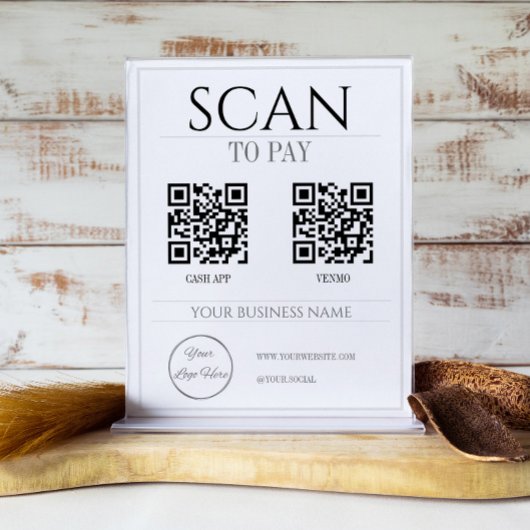 Poster moderne blanc 2 QR code entreprise scanner à payer
