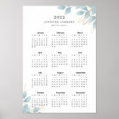 Poster moderne blanc vert feuille Calender 2022 (Devant)