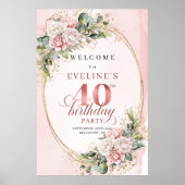 Poster Moderne Boho Blush Rose Greenery 40e Anniversaire (Devant)
