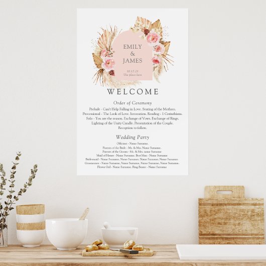Poster moderne Boho Pampas Grass Floral Mariage (Cuisine)