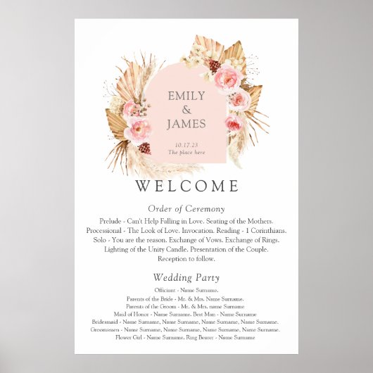 Poster moderne Boho Pampas Grass Floral Mariage (Devant)