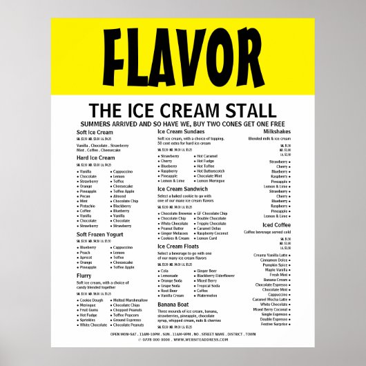 Poster Moderne Bold, Ice Cream Parlor Menu (Devant)