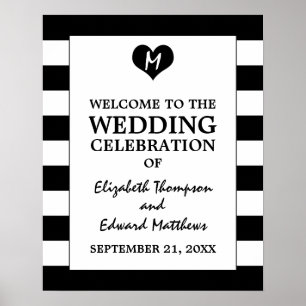 Poster Moderne Chic Mariage noir et blanc Accueil