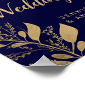 Poster Moderne chic or marine rameau bleu bienvenue maria (Coin)