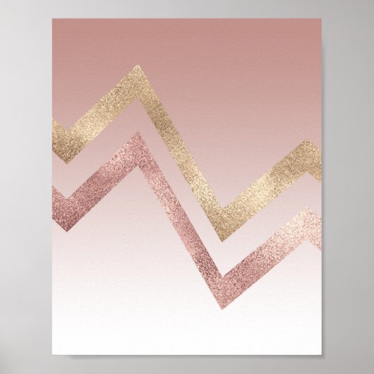 Poster Moderne Chic Rose Or rose Chevron Gradient (Devant)