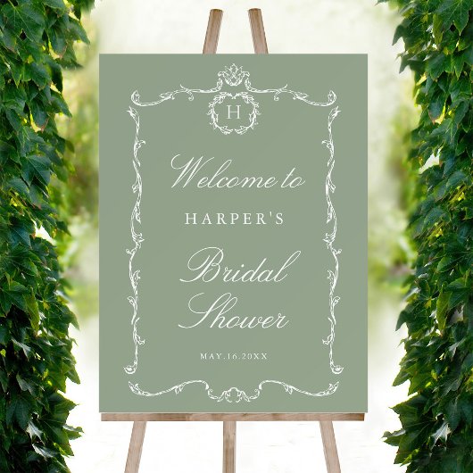 Poster Moderne Classique Mariage Français Sauge Vert