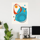 Poster Moderne du milieu du siècle, Abstrait Bleu Rouge O (Bureau à domicile)