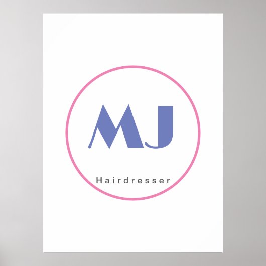 Poster Moderne et élégant Monogramme Bleu Coiffeur blanc (Devant)