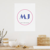 Poster Moderne et élégant Monogramme Bleu Coiffeur blanc (Cuisine)