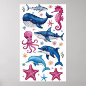 Poster Moderne et élégante aquarelle Animaux de mer 3 (Devant)