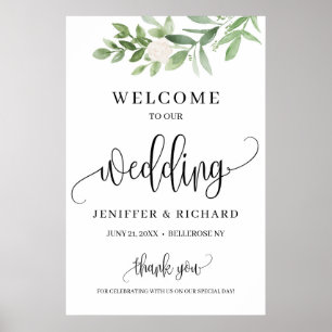 Poster Moderne et rustique verdure mariage à fleurs accue