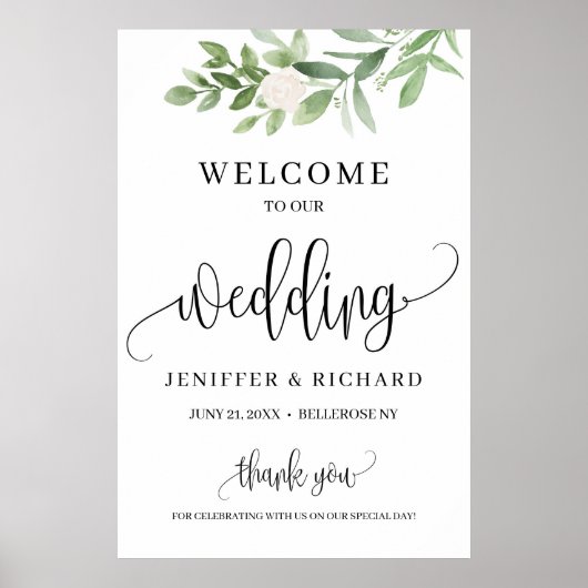 Poster Moderne et rustique verdure mariage à fleurs accue (Devant)